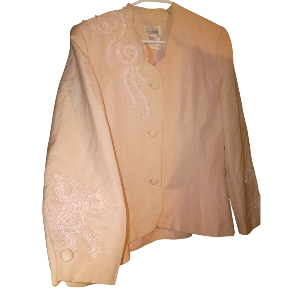 🦄Chancelle Pearl Light Pink Embroidered Blazer Linen/Viscose Size 10